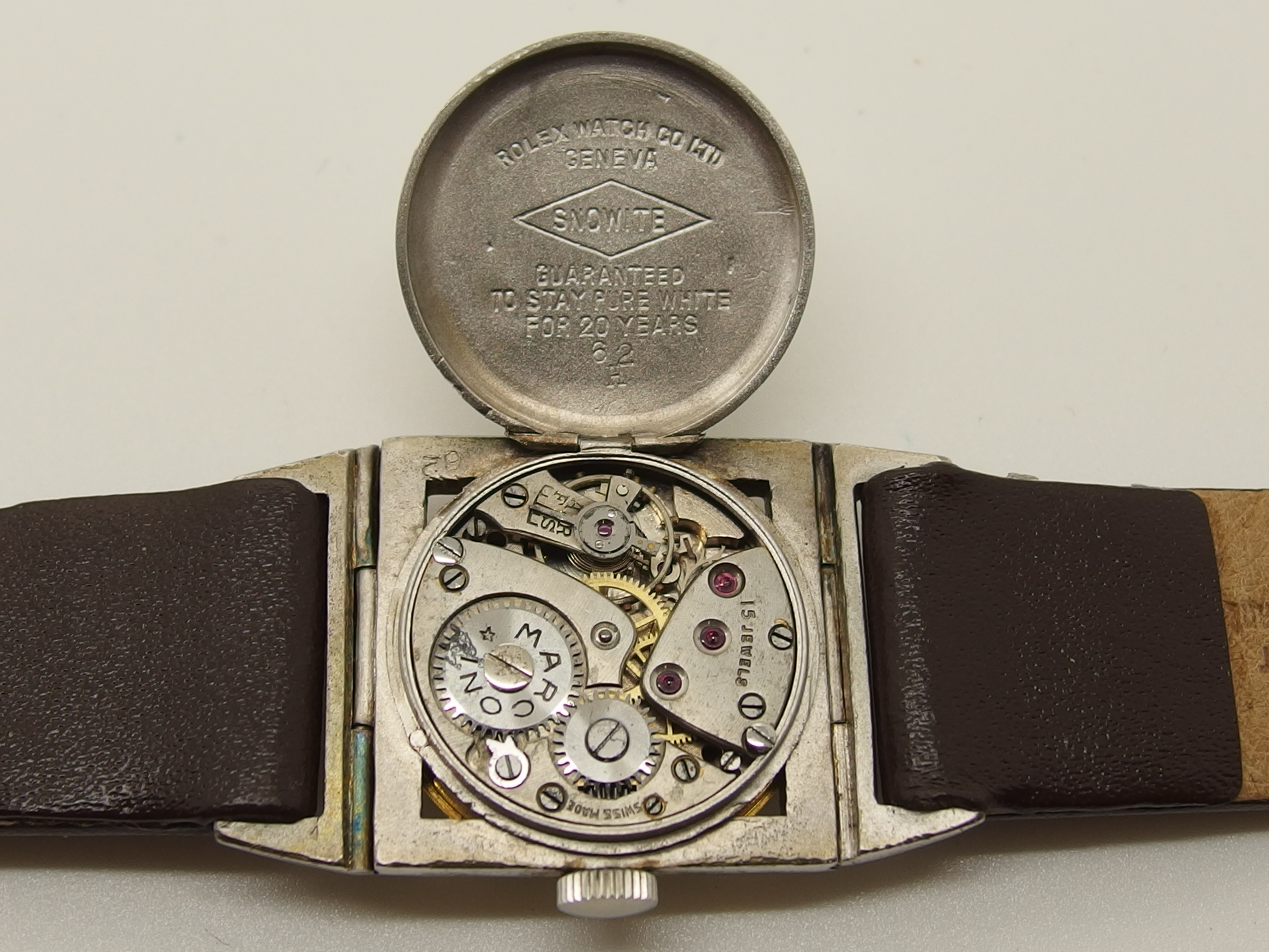 A vintage Rolex 'Marconi' wristwatch with silvered dial, black Arabic ...