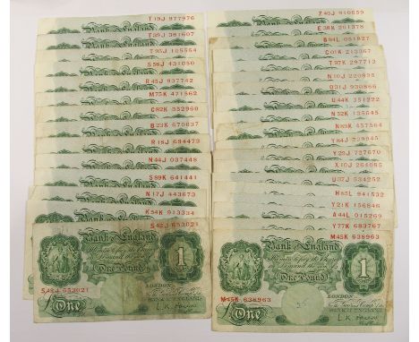 BANK OF ENGLAND thirty three £1 notes L. K. O'Brien Chief Cashier, green, fine to good very fine