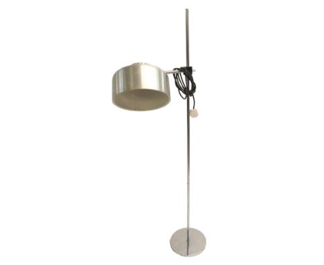 A Mila 1970's chrome adjustable floor lamp 152cm high, with aluminium shade 28cm diameter