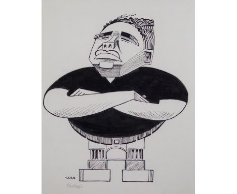 •EMILIO COIA (Scottish 1911 - 1997) SOMEBODY'S VALENTINE? (PORTRAIT OF EDUARDO PAOLOZZI) Ink on paper, signed and inscribed, 