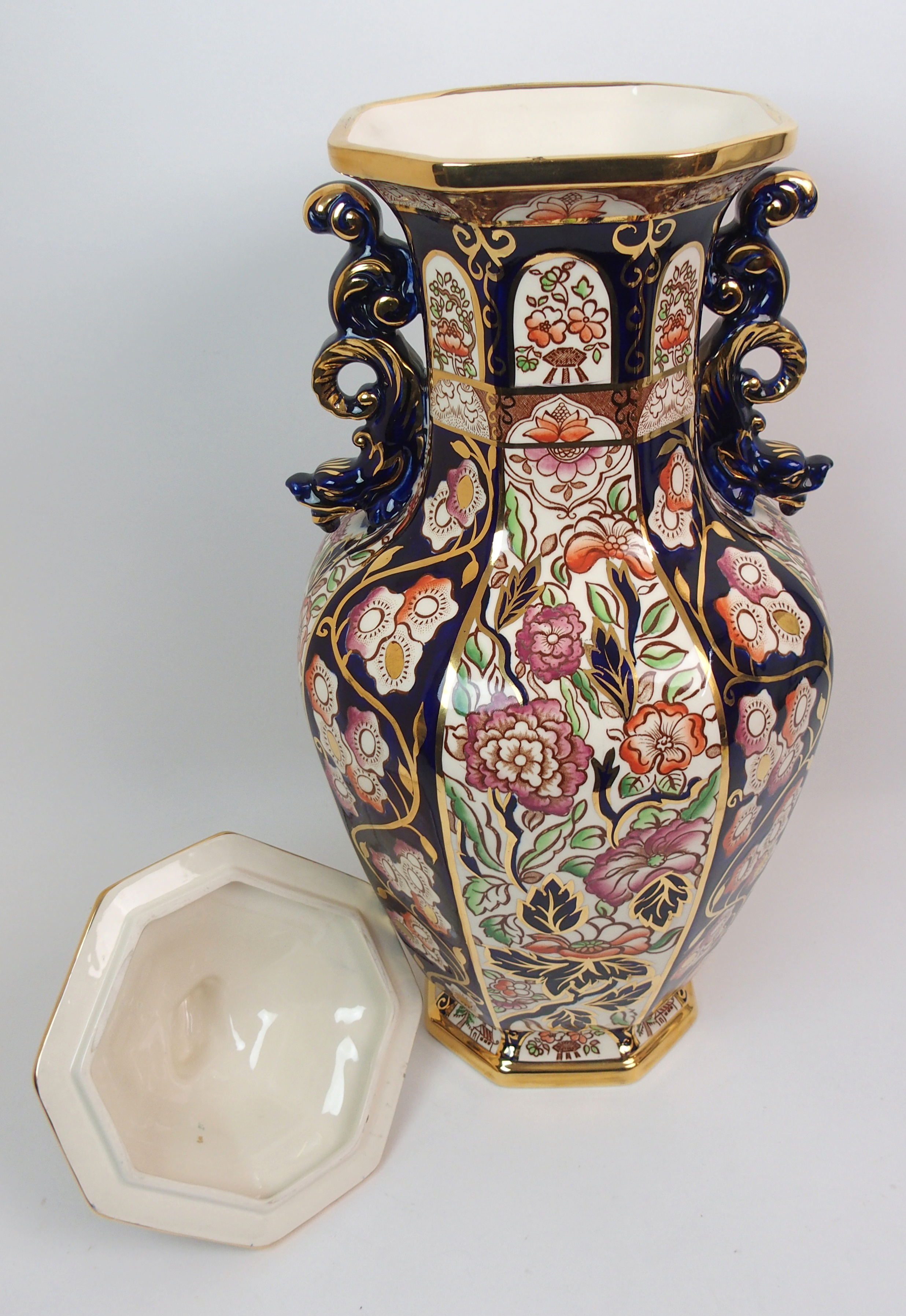 A large Mason's Limited Edition Ironstone double handled dragon vase
