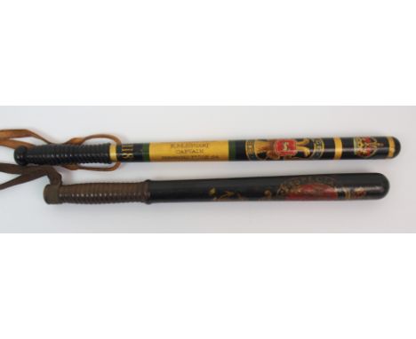 A 20th Century Special Constable baton painted with a crest and an anchor with a Police Long Service baton painted with the C