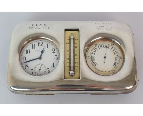 A silver travel watch/barometer case maker's marks unclear, Birmingham 1903, of rectangular shape with twin apertures and int