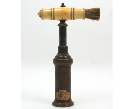 An early Dowler patent corkscrew with carved bone handle and brush