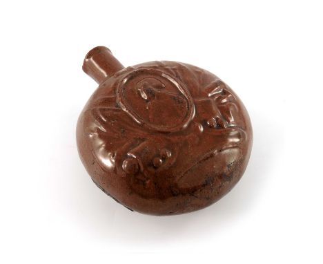 A commemorative George Washington treacle glazed flask, 19th century or earlier, moonflask form, relief moulded with portrait