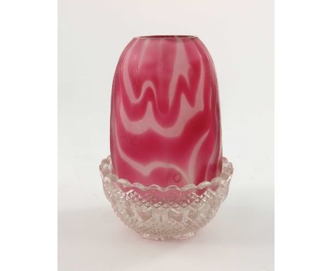 A Victorian marbled glass fairy lamp, on Clarke's moulded stand, hexagonal section domed shade with raspberry ripple, 11cm hi
