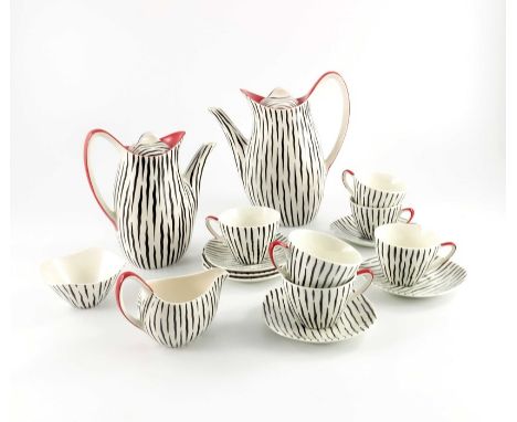 Jessie Tait for Midwinter, a Zambesi coffee service, circa 1956, including two coffee pots, six cups and saucers, milk and su