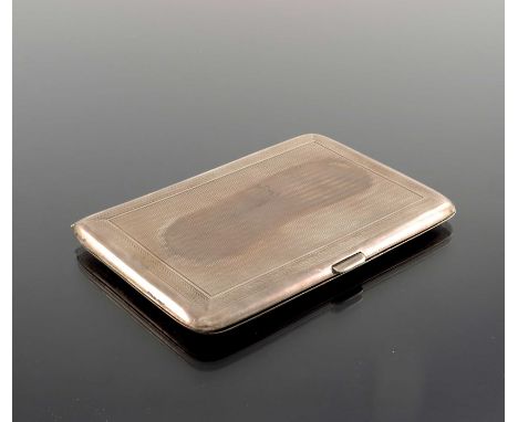 A George V silver cigarette case, Cohen and Charles, Chester 1916, engine turned barley stripe and wave border design to each