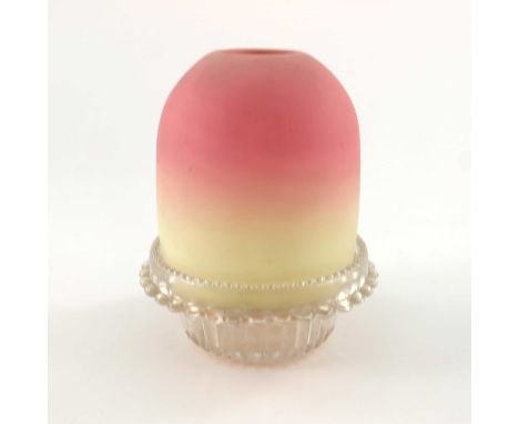Thomas Webb, a Queens Burmese peach glass fairy lamp, on Clarke's moulded stand, domed shade, 13cm high