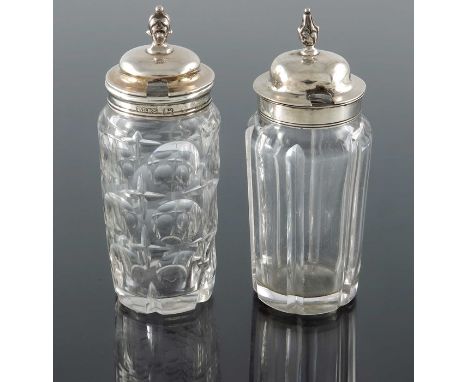 Two Victorian silver and cut glass mustard pots, Thomas Bradbury and Sons, Sheffield 1848 and Mackay and Chisholm, Edinburgh 