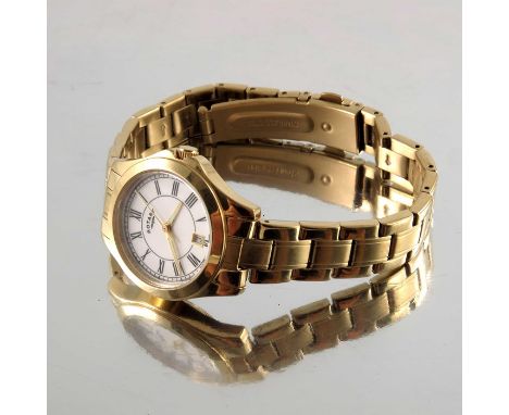 A Rotary Beaumont midsize wristwatch, mid side, gold plated oyster style on bracelet, quartz movement with white enamelled di