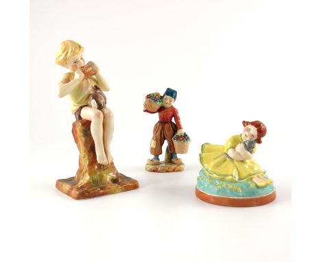 F Gertner for Royal Worcester, figures including Peter Pan and Dutch Boy, together with Buttercup by Anne Acheson, 21.5cm hig