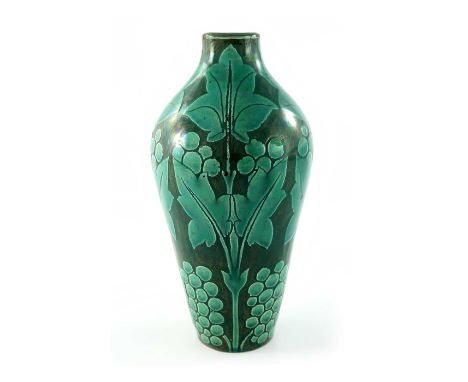 Charles Collis for Della Robbia, an art pottery vase, shouldered ovoid form, slip decorated with ivy leaves and berries, inci