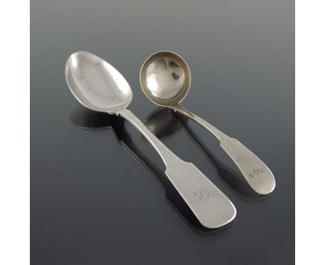 A Victorian Scottish Provincial silver tablespoon and a George IV Scottish silver toddy ladle, James Emslie, Aberdeen 1838, a