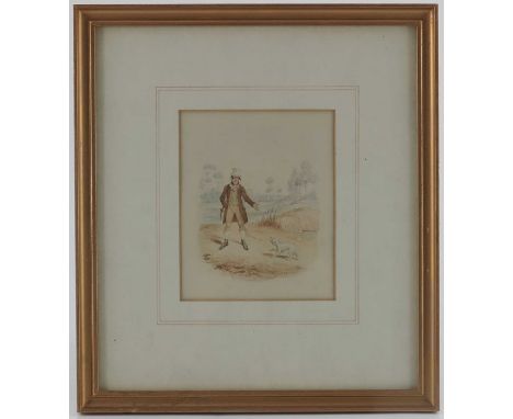 George Cruikshank (1792-1878), Sikes Attempting to Destroy his Dog, watercolour, signed, 14cm x 12cm, framed, note on verso: 
