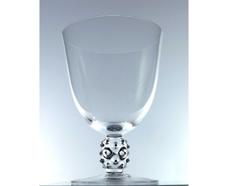 Rene Lalique, a pair of Cactus wine glasses, model 5293, designed circa 1934, colourless with black enamel, acid mark R Laliq