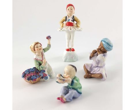 F Doughty for Royal Worcester, four Children of the Nations figures, including Greece, Italy, India and China, 14cm high (4)