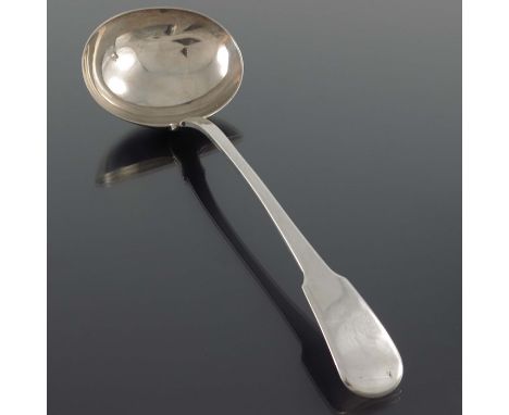 A George IV Provincial silver ladle, William Woodman of Bristol, Exeter assay 1825, Fiddle Pattern, 33cm long, 8.01ozt