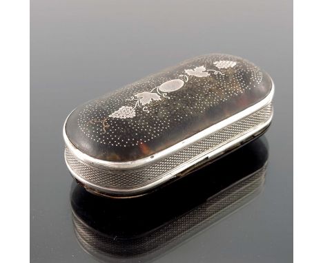 A William IV silver and tortoiseshell snuff box, Sampson Mordan and Gabriel Riddle, London 1834, rounded pellet form, engine 