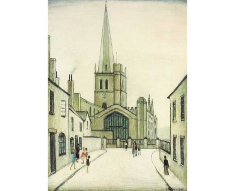 Laurence Stephen Lowry RA (1887-1976), Burford Church, lithograph in colours, signed and numbered 719 of 850, published by Gr