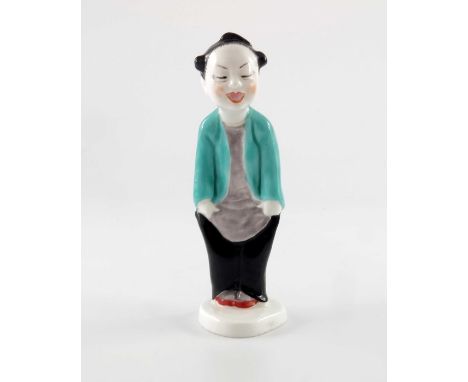 Gwendolen Parnell for Royal Worcester, Chinoiserie figure 'Laughing Boy',  circa 1951, shape number 3354, 12.5cm high