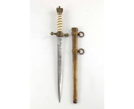 World War Two German Navy (Kriegsmarine) Officer's dress dagger, housed in hammered scabbard with two hanging strap rings, cr