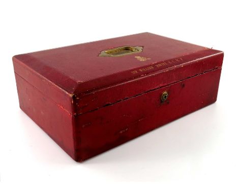 A George V red leather government despatch box, gilt embossed crowned GRV Royal cipher to lid and inscription 'H. M. Attorney