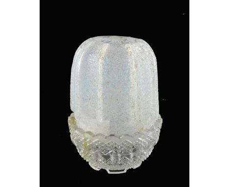 A Victorian opal glass fairy lamp, on Clarke's stand, vertically ribbed, textured and domed shade, 10cm high