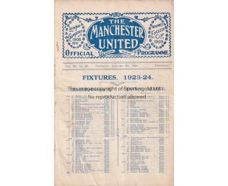MAN UTD - BRADFORD CITY 1923-24   Manchester United home programme v Bradford City, 5/1/1924, Division 2, eight page issue, f