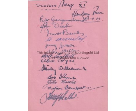 SCOTTISH AUTOS 44   Album page signed by Scottish Army XI who played their English counterparts at Hampden, 28/10/44. 12 sign
