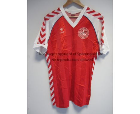 DENMARK SHIRT    Denmark Shirt exchanged with Tony Galvin after Denmark v Ireland , 14/11/84. Red with Danish badge on left b