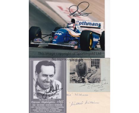 FORMULA 1 AUTOGRAPHS   Collection of autographs of World Champions in Formula 1 Motor racing, Comprises Jack Brabham, Nigel M