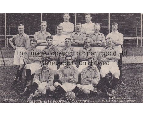 NORWICH CITY 1907-08   Postcard , Norwich City FC team group, 1907-08, players named on reverse side and also printed is "Res