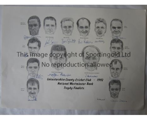 LEICESTERSHIRE CCC AUTOGRAPHS 1992       A 18" X 12" print of player portrait sketches for the 1992 National Westminster Bank