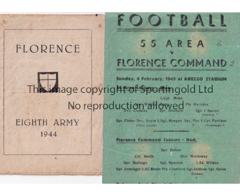 WARTIME - ITALY   Programme from the Jesse Pye collection, 55 Area v Florence Command, 4/2/45 at Arezzo Stadium. Pye played f