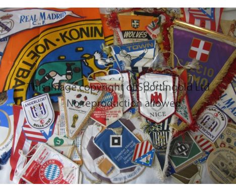 FOOTBALL PENNANTS      Approximately 40 pennants of various quality and sizes, 16 min-pennant and several stick-on badges for