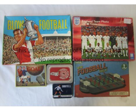 FOOTBALL GAMES       Four boxed games and 2 sets of playing cards in tins, Subbuteo and Sports Fanatics Cricket. The boxed ga