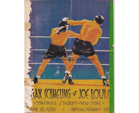 BOXING 1936   Official venue programme, Max Schmeling v Joe Louis, 18/6/1936 at Yankee Stadium, New York. Schmeling surprised
