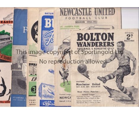 MANCHESTER UTD 50-51  Six Manchester United away programmes, 50-51, at Bolton, Newcastle, Burnley, Fulham ( some marks), Chel