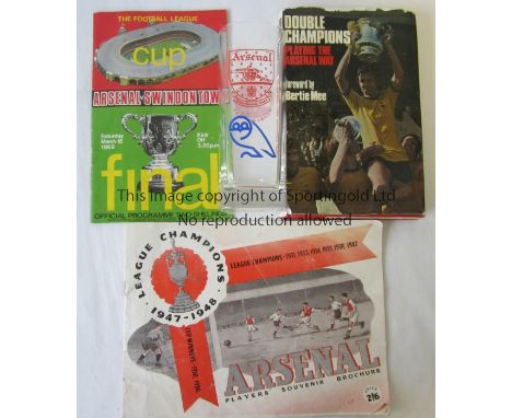 ARSENAL     A small miscellany including 1947/8 Championship Players' Souvenir Brochure with a slight split on the spine and 