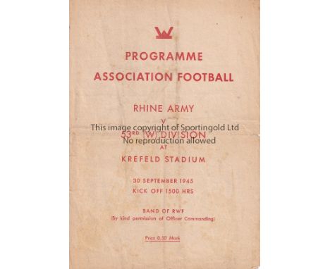 WARTIME - GERMANY     Scarce four page programme, Rhine Army v 53rd Division, 30 Sep 1945 at Krefeld.  Players include Compto