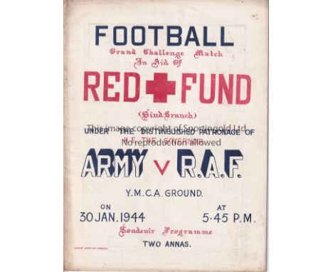 WARTIME     Scarce programme dated 30/1/44, Army v R.A.F, played in Karachi in aid of Red Cross Fund, 24-page programme, many