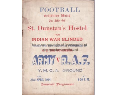 ARMY V. RAF IN INDIA          Programme for the Army v. R.A.F. Played at the YMCA ground at Karachi 23/4/1944 in aid of the I