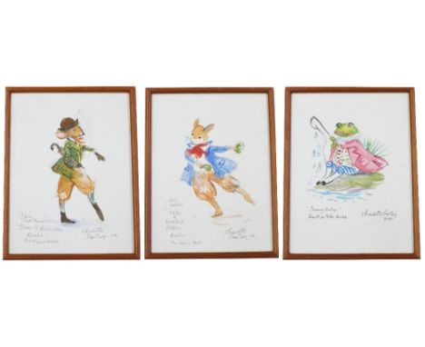 Charlotte Fawley (20th/21st century) - A set of three watercolours depicting 'Johnny Town Mouse', 'Jeremy Fisher', 'Peter Rab