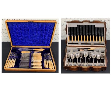 Canteen of James Deakin &amp; Sons silver plate and stainless flatware Rd no. 702148, presented in a fitted serpentine case; 