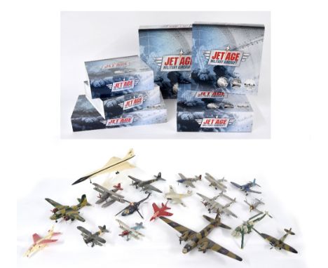 Six Editions Atlas 'Jet Ace' die cast scale model military aircraft; together with a collection of scale kit model aircraft (