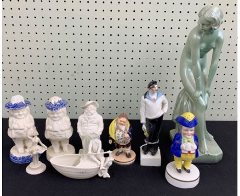 Bloor Derby porcelain Toper figure, painted factory mark, 4.25" high (hand at fault); together with a Royal Worcester figure 