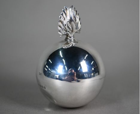 A silver cigar table-lighter in the form of a traditional globular grenade with flambeau finial, William Hutton &amp; Son, Bi