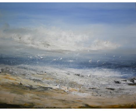 Hettie Pitman - An extensive seascape, acrylic on canvas, signed with initials lower right, 122 x 154 cm 