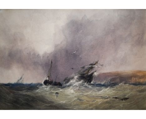 Charles Bentley (1806-1854) - 'Rough Seas', watercolour, 22.5 x 32 cm,&nbsp;Peter Cardiff Fine Art label to reverse 